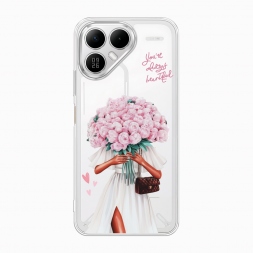 Силиконовый чехол Девушка с букетом пионов на Tecno Pova 8