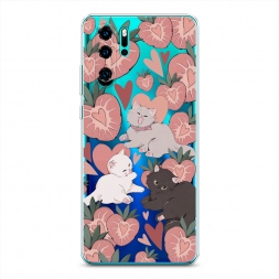 Силиконовый чехол Клубничные котики на Huawei P30 Pro
