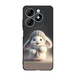 Матовый силиконовый чехол Белый крольчонок в шапке на Itel P55