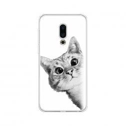 Силиконовый чехол Кот рисунок черно-белый на Meizu 16