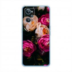 Силиконовый чехол Розовые пионы на черном на Realme GT 2