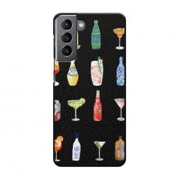 Кожаный черный Летние напитки на Samsung Galaxy S21