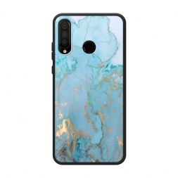 Матовый силиконовый чехол Голубой мрамор рисунок на Huawei P30 Lite