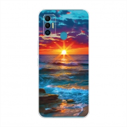 Силиконовый чехол Море на фоне заката на Tecno Spark 7