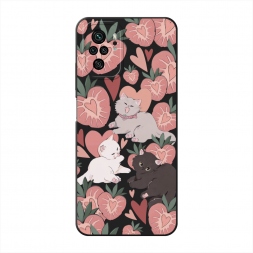 Матовый силиконовый чехол Клубничные котики на Xiaomi Redmi Note 10S