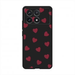 Матовый силиконовый чехол Бордовые сердечки паттерн на Xiaomi Redmi K70 5G