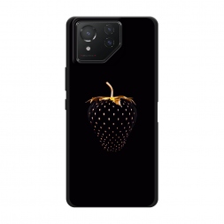Матовый силиконовый чехол Черно-золотая клубника на Asus ROG Phone 8