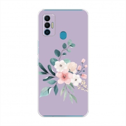 Силиконовый чехол Нежный букет на фиолетовом на Tecno Spark 7
