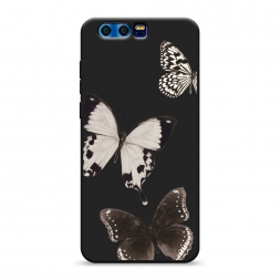 Матовый силиконовый чехол Три монохромные бабочки на Honor 9