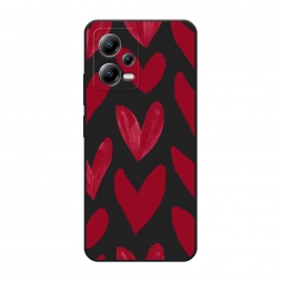 Матовый силиконовый чехол Красные сердечки рисунок на Xiaomi Poco X5 5G