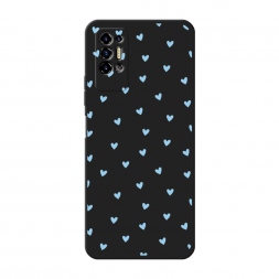 Матовый силиконовый чехол Голубые сердечки паттерн на Tecno Pova 2