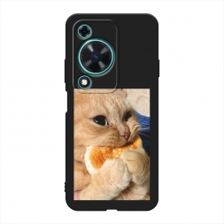 Матовый силиконовый чехол Котик кушает на Huawei Nova Y72S