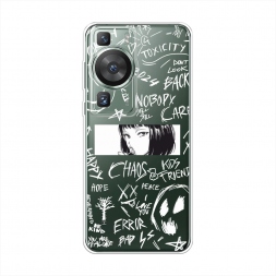 Силиконовый чехол Manga graffiti white на Huawei P60 Pro