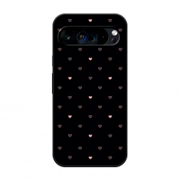Матовый силиконовый чехол Черный фон и сердечки на Google Pixel 9 Pro XL