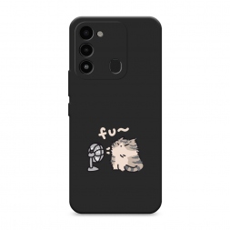 Матовый силиконовый чехол Котик с вентилятором на Tecno Spark 8C