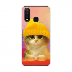 Силиконовый чехол Котенок в желтой шапке на Vivo Y19