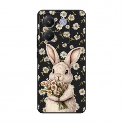 Матовый силиконовый чехол Зайка с букетом на Xiaomi Poco M7 Pro