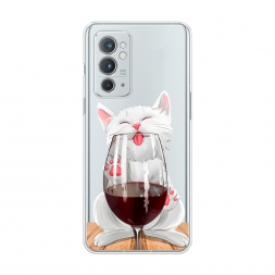 Силиконовый чехол Кот с бокалом на OnePlus 9RT