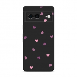 Матовый силиконовый чехол Фиолетовые и розовые сердечки 3 на Google Pixel 7