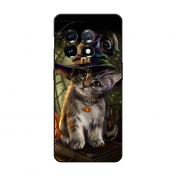 Матовый силиконовый чехол Кот на Хэллоуин на OnePlus 11
