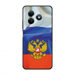Матовый силиконовый чехол Герб РФ на фоне флага на Itel S24