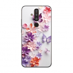Силиконовый чехол Фиолетовые бабочки и цветы на Nokia X71