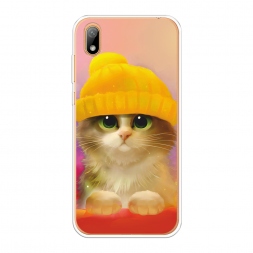 Силиконовый чехол Котенок в желтой шапке на Huawei Y5 2019