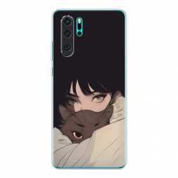 Силиконовый чехол Аниме девушка с котиком на Huawei P30 Pro