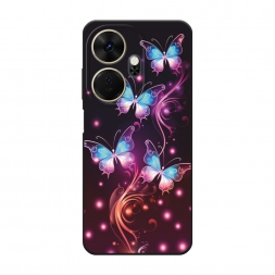 Матовый силиконовый чехол Бабочки в розовом сиянии на Itel P55+ 4G
