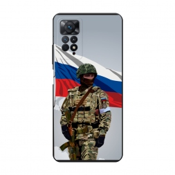 Матовый силиконовый чехол Солдат с флагом на Xiaomi Redmi Note 11E Pro