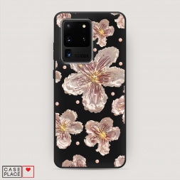 Матовый силиконовый чехол Розовые цветы красками на Samsung Galaxy S20 Ultra