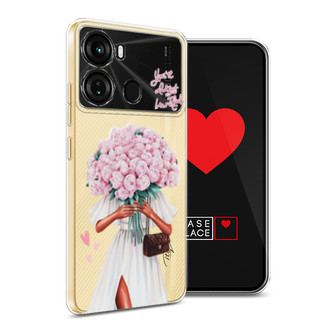Силиконовый чехол Девушка с букетом пионов на Itel P40