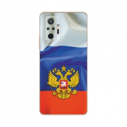 Силиконовый чехол Герб РФ на фоне флага на Xiaomi Redmi Note 10 Pro
