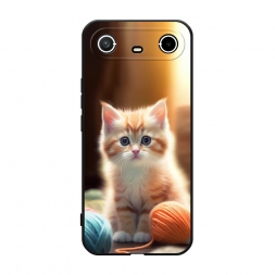 Матовый силиконовый чехол Рыжий котёнок с клубком на Tecno Spark Slim