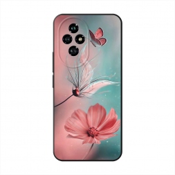 Матовый силиконовый чехол Бабочка и цветок на Honor 200
