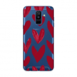 Силиконовый чехол Красные сердечки рисунок на Samsung Galaxy A6 Plus