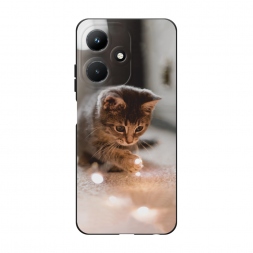 Матовый силиконовый чехол Котенок с огоньками на Infinix Hot 30i