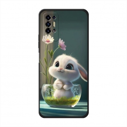 Матовый силиконовый чехол Крольчонок в вазе на Tecno Pova 2