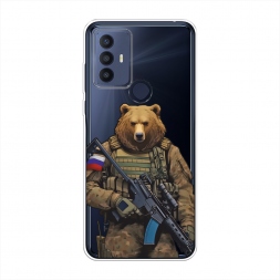 Силиконовый чехол Медведь с автоматом на TCL 30E