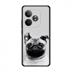 Матовый силиконовый чехол Ушастый мопс на Realme GT 6T